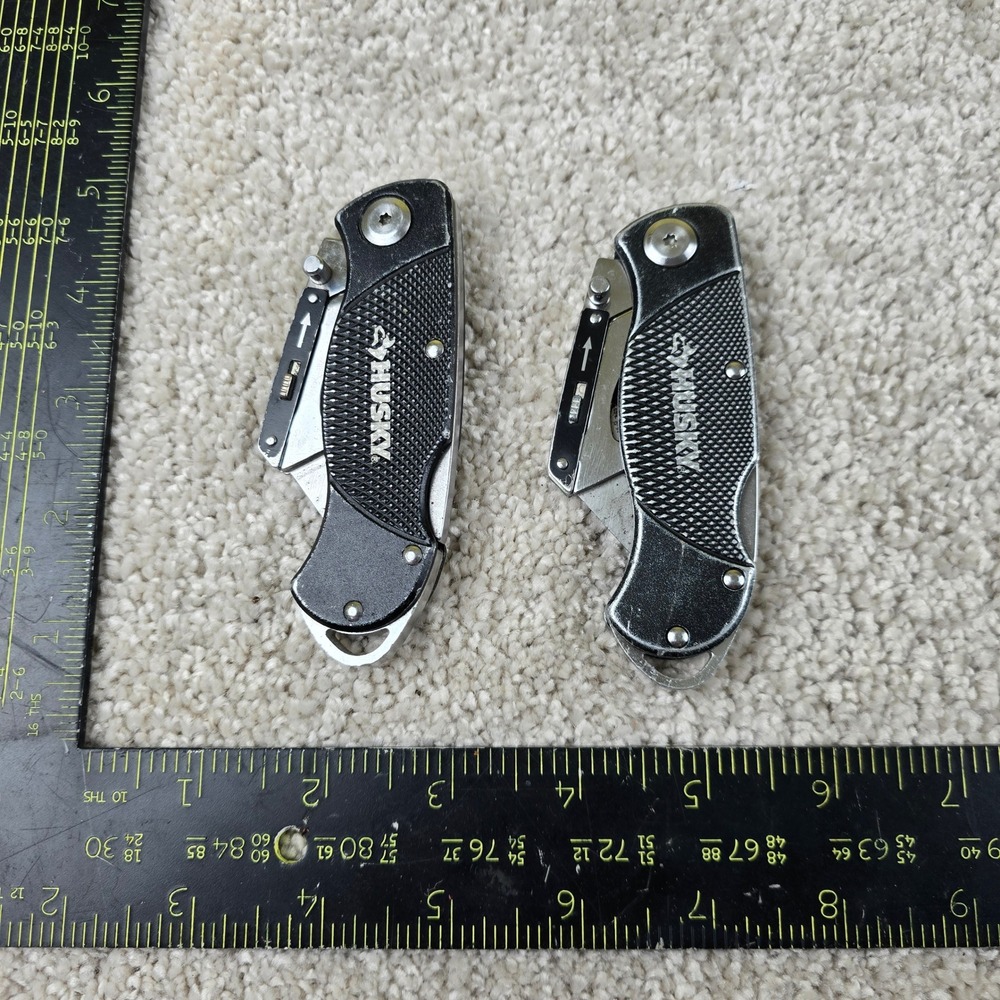 Husky Utility Knife Black Folding Lock-Back Quick-Change Pocket‎ Clip 2-Pack